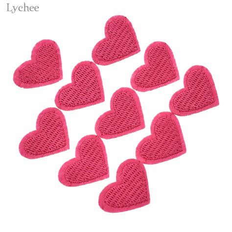 Lychee 10pcs Pink Heart Patch For Clothing Sew On Embroidered Apparel