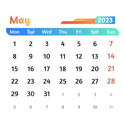 May 2023 Calendar Gradient Color May Month May 2023 Gradient Color