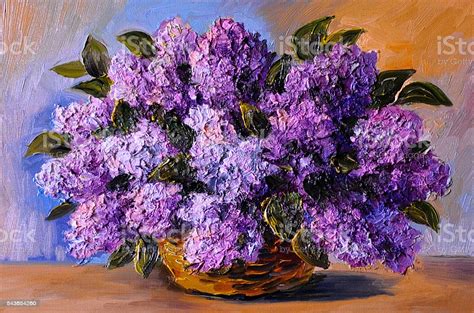 Handmade oil painting on canvas abstract landscape wall art lake scenery artwork. Oil Painting On Canvas A Bouquet Of Lilacs Stock Photo ...