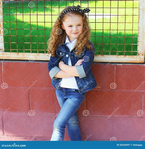 Fashion Kid Concept Stylish Little Girl Child Wearing A Jeans Stock