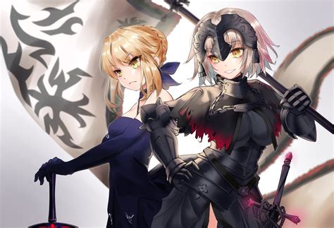 2girls Artoria Pendragon All Blonde Hair Breasts Chain Dress Elbow Gloves Fategrand Order