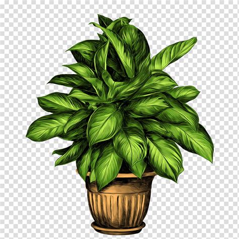 Green Leaf Potted Plant On Brown Pot Transparent Background Png