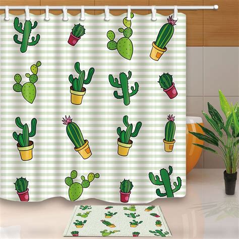 Cactus Pattern Bathroom Decor Polyester Fabric Shower Curtain Liner