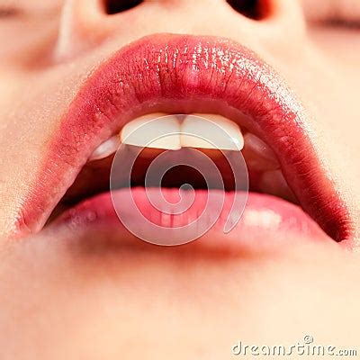 Beautiful Woman Seductively Licking Lips Stock Photo Image