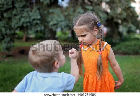 Two Little Children Sister Brother Quarreling Stock Photo 1409971985