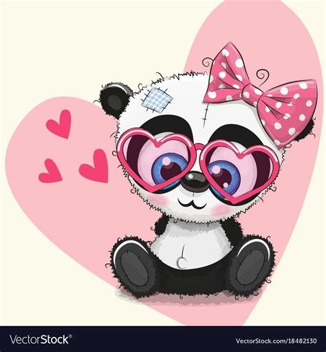 Cute Panda Girl In Sunglasses On A Heart Background Download A Free