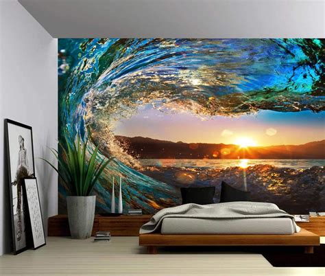 Seascape Summer Deck Sunset Ocean Beach Self Adhesive Vinyl Wallpaper Peel Stick Fabr