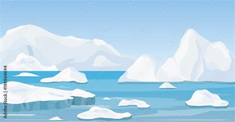 Vector Illustration Of Cartoon Nature Winter Arctic Landscape With