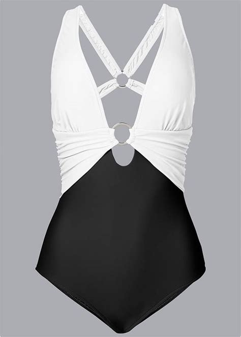 Crisscross One Piece Swimsuit In Black And White Venus