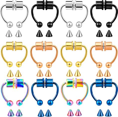 Hicdaw Magnetic Nose Rings 12pcs Magnetic Septum Nose Rings Fake Nose Ring For Women Men Faux