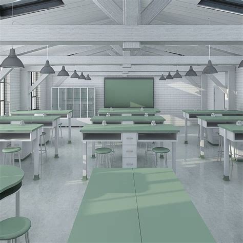 interior classroom scene 3d model | Laboratory design, Dorm design