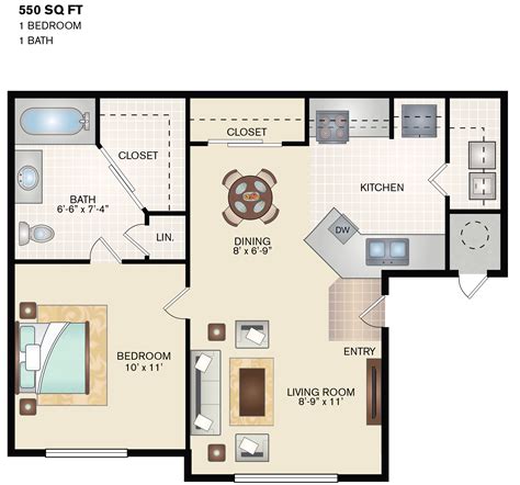 Now leasing spring 2021 and fall 2021! One Bedroom One Bath Floor Plan (550 Sq. Ft.) | Apartment ...