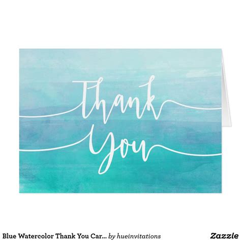 Blue Watercolor Thank You Card Ombre Watercolor Zazzle Blue