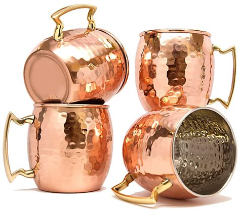 Buy Set Of 4 Hammered Copper Moscow Mule Mug With Brass Handle Online In India Etsy Cerveza