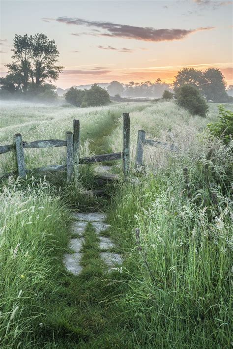 Stunning Vibrant Summer Sunrise Over English Countryside Landscape