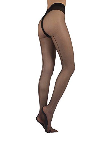 SHEER TIGHTS WITH BACK SEAM SEAMED PANTYHOSE BLACK 20 DEN S M