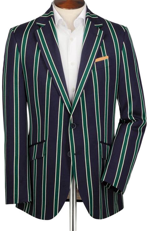Charles Tyrwhitt Navy And Green Classic Fit Striped Boating Blazer
