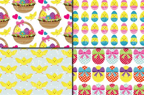 Bright Easter Digital Paper Happy Easter Chick And Eggs Backgrounds