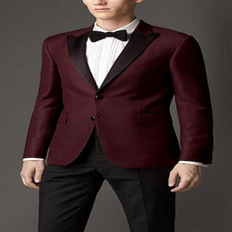 Groom Tuxedos Burgundy Slim Fit Custom Made Groomsmen Best Man Wedding