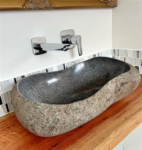 Stunning Bathroom Vanity With Wood Slab Top And Stone Basin Laptrinhx