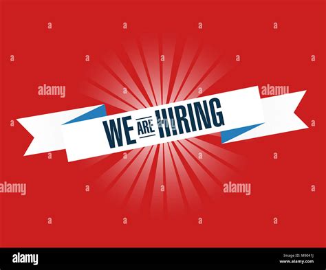 We Are Hiring Red And Blue Ribbon Illustration Design Graphic Vintage