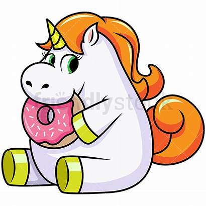 Unicorn Donut Eating Clipart Cartoon Vector Sitting