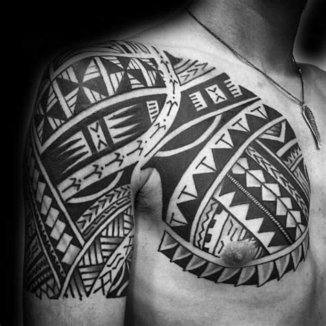 Tribal tattoos for men half sleeve and chest. 75 Tribal Arm Tattoos For Men - Interwoven Line Design Ideas