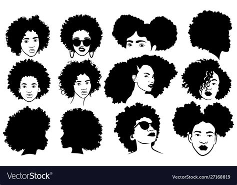Set Female Afro Hairstyles Collection Of Vector Image