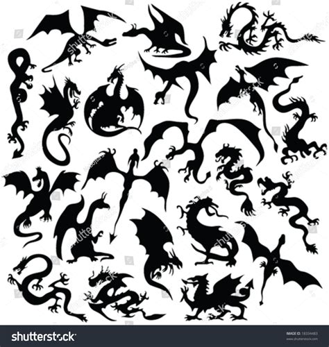 Dragons Silhouette Collection Vector Stock Vector 18334483 Shutterstock