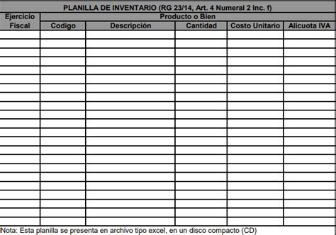 Planilla De Inventario