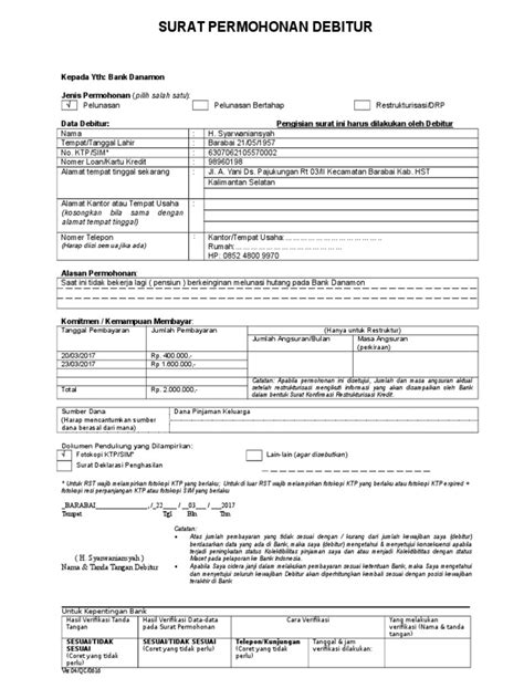 Kepada bapak/ibu staff personalia bank mandiri. Format Surat Rasmi Kepada Bank - DD Lebaran