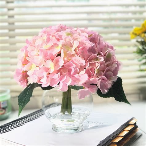 enova home 10 stem silk hydrangea flower in round clear glass vase with