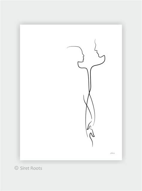 Romantic Couple Art Print Minimalist Line Drawing Of A Man And Woman