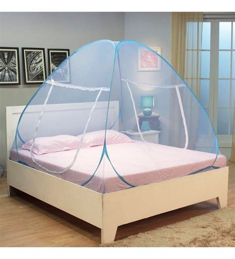 Buy Kawachi Double Bed Polyester And Cotton Blue Folding Mosquito Net