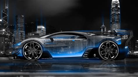Black car bugatti car sport car supercar. Bugatti Vision Gran Turismo Side Crystal City Night Car ...