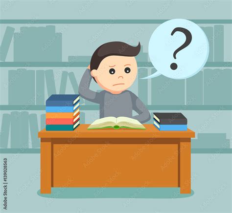 Male Student Confused While Reading A Book Stock Vector Adobe Stock