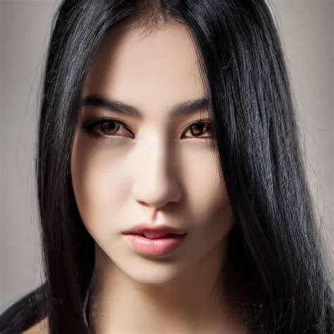 Beautiful Young Eurasian Female Face Long Black Hair Stable Diffusion