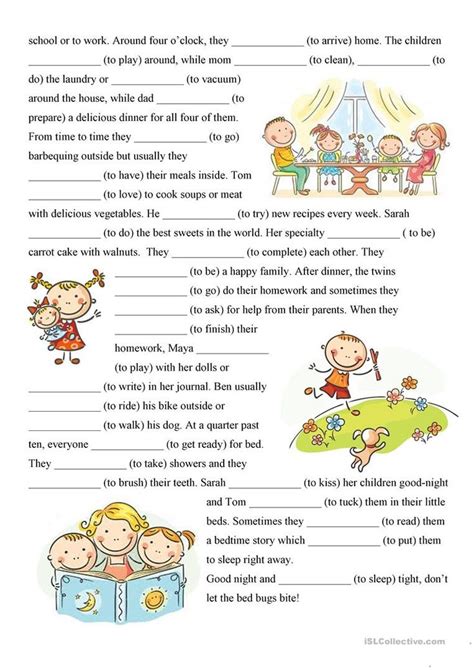 pages present simple reading comprehension textexercises family