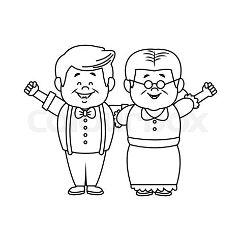 Happy Grandpa And Grandma Parents Standing Together Stock Vector