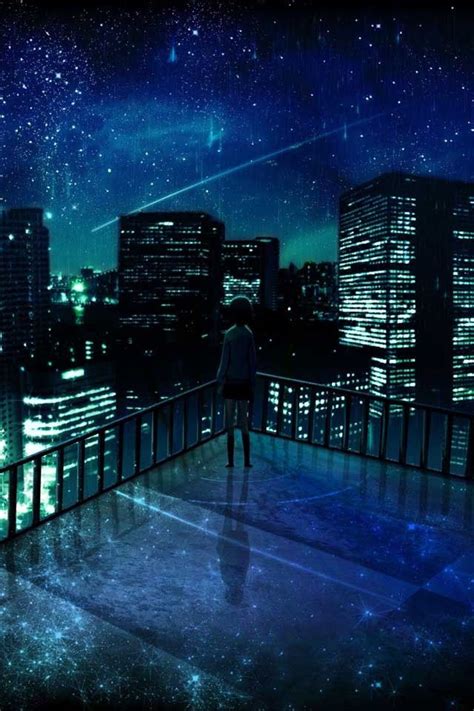 City Night Sky Anime Negra Paisagem Desenho Cenário Anime