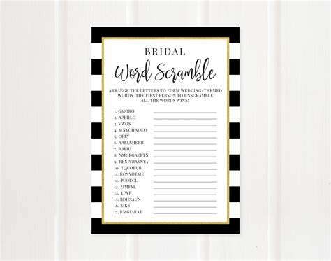 Bridal Word Scramble Game Unscramble The Words Wedding Etsy