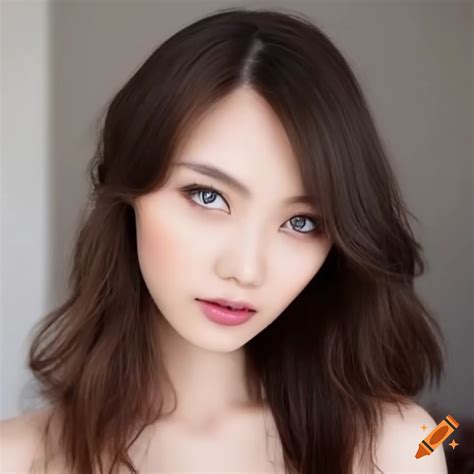 female sharp eyes perfect lip ratio medium length hair wavy hair natural makeup slight