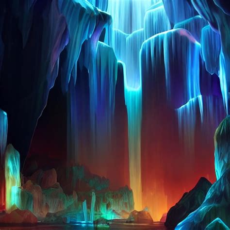 Premium Photo Painting Of A Waterfall In A Cave Generative Ai