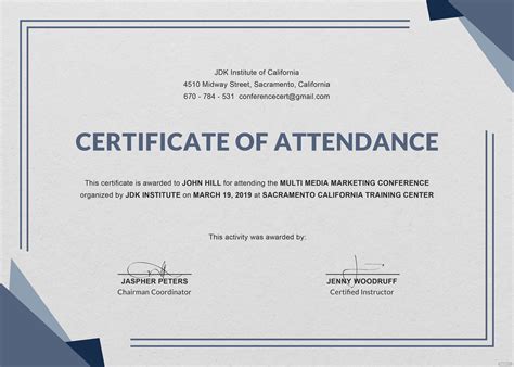 Free Conference Attendance Certificate Template In Adobe Photoshop