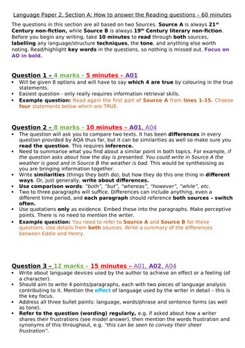 I believe that will be the most effective practice and preparation. AQA (9-1) GCSE English Language: Paper 2, Section A (Reading) - How to answer, model answer by ...
