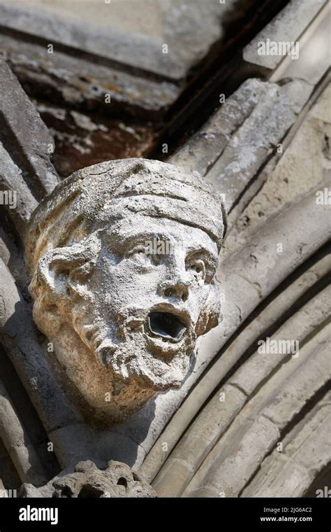 Stone Carved Gargoyle A Grotesque Water Spout Head On The Guttering Of
