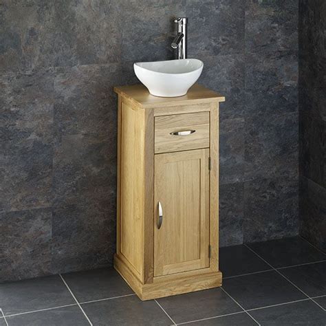 Cube Solid Oak Space Saving Vanity Cloakroom Cabinet With 300mm Oval