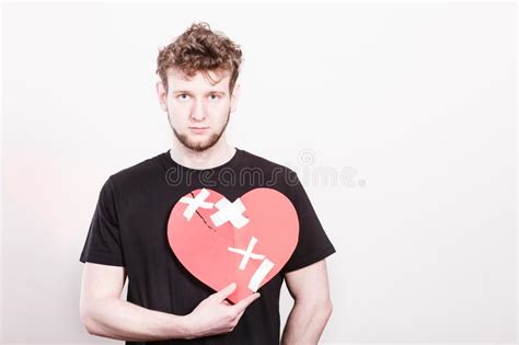 Sad Man With Glued Heart By Plaster Stock Image Image Of Symbol