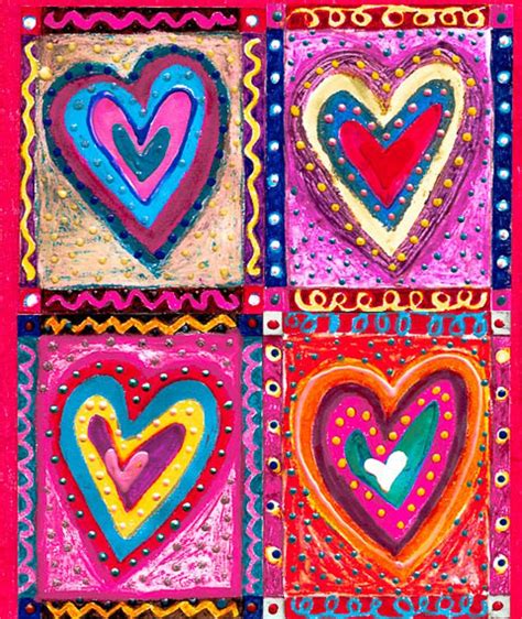 Four Hearts Print Whimsical Art Hearts Art Love Print Etsy