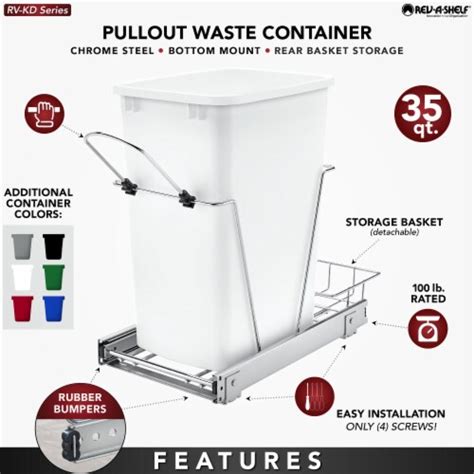 Rev A Shelf RV 12KD 13C S Single 35 Quart Cabinet Pullout Waste